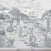 Kinderkamer getekend behang Australische dieren struisvogels krijt potloodgrijs