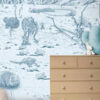 Kinderkamer getekend behang Australische dieren koala's krijt luchtblauw