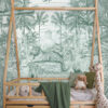 Kinderkamer en babykamer getekend behang jungle dieren tijger krijt diepgroen