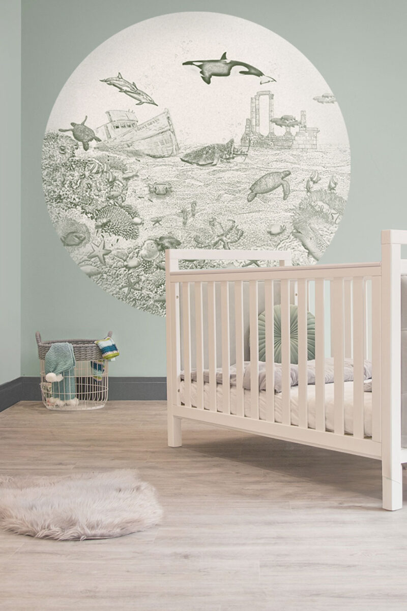 Zeedieren behangcirkel orka | mosgroen