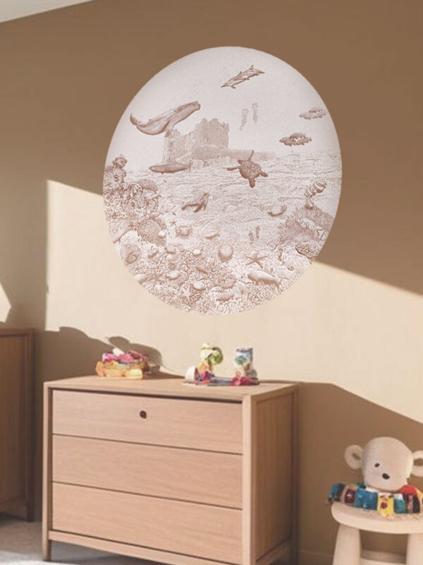 Kinderkamer muursticker getekende zeedieren krijt bruin