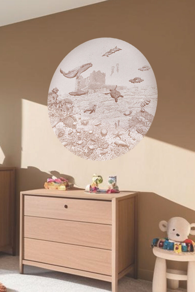 Kinderkamer muursticker getekende zeedieren krijt bruin