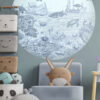 Kinderkamer en babykamer muursticker getekende zeedieren orka krijt zeeblauw