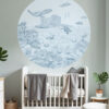 Kinderkamer en babykamer muursticker getekende zeedieren walvis krijt zeeblauw